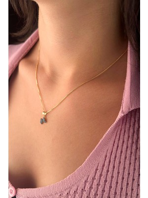 Fiyonk Kuyumculuk 14 Ayar Altın İpek Zincir Firuze Taşlı Kelebek Kolye