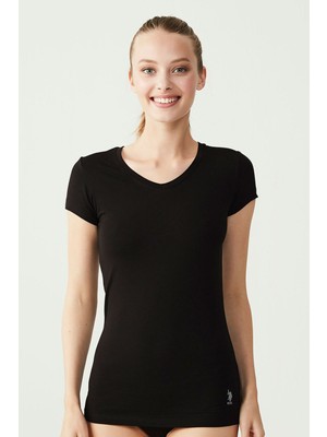 U.S. Polo Assn. 66004 Kadın Modal Kısa Kollu V Yaka T-Shirt-Siyah
