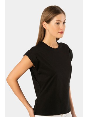 Türen 3401 Kadın Vatka Görünümlü T-Shirt-Siyah