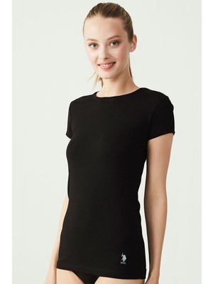 U.S. Polo Assn. 66002 Kadın Modal Kısa Kollu Yuvarlak Yaka T-Shirt-Siyah
