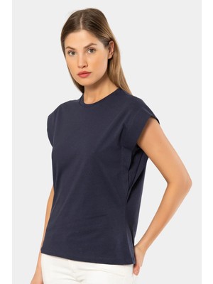 Türen 3401 Kadın Vatka Görünümlü T-Shirt-Lacivert