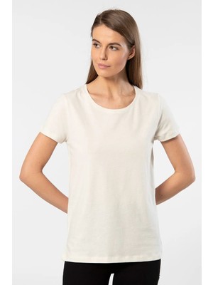 WT-Shirt London Kadın Kısa Kollu Bisiklet Yaka Basic T-Shirt-Bej