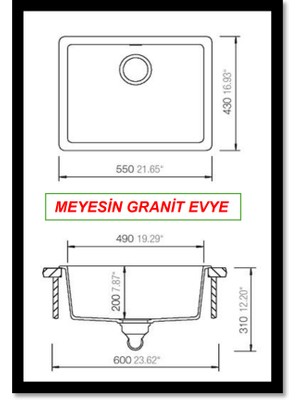 Meyesin Tezgah Altı Krem Granit Mutfak Evyesi 43 x 55 cm