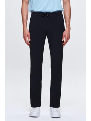 D'S Damat Slim Fit Lacivert Beli Lastikli Bağcıklı Fermuarlı Likralı Rahat Jogger Pantolon 2HC03ORTJGR01