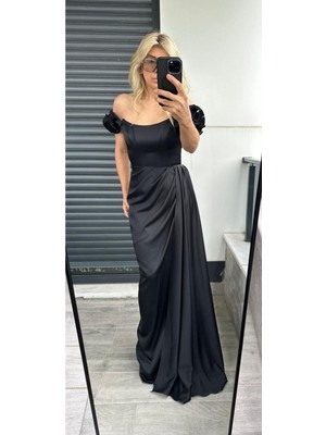 Butik Exvoto Saten Balenli Drape Uzun Abiye