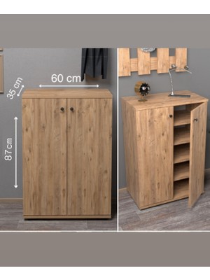 Izmir Alinda Mobilya 2 Kapaklı Çok Amaçlı Dolap , Ayakkabılık , Portatif Dolap ( Beyaz -Atlantik Çam Renk)