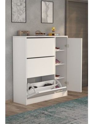 Tekno Trust Modern Milano 3 Kapaklı Kayar Raflı Dolaplı Ayakkabılık Beyaz 4 30  cm  Garantisiz 118  cm  Modern Beya