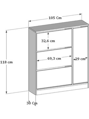 Tekno Trust Modern Milano 3 Kapaklı Kayar Raflı Dolaplı Ayakkabılık Beyaz 4 30  cm  Garantisiz 118  cm  Modern Beya