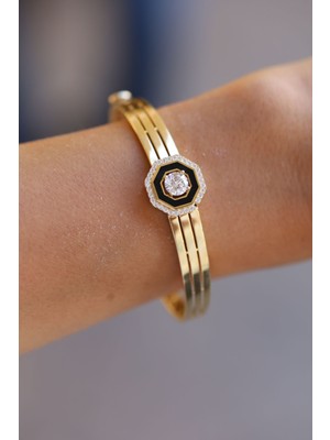 Yenigün Kuyumculuk 14 Ayar Altın Tek Taş Detaylı Kelepçe