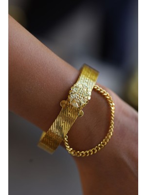 Yenigün Kuyumculuk 14 Ayar Altın Zincir Detaylı Kelepçe