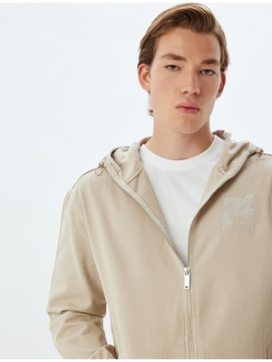 Koton Kapşonlu Kot Ceket Fermuarlı Işlemeli Cep Detaylı Pamuklu