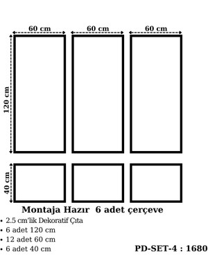 Pazar Dolu Montaja Hazır 6 Adet Çerçeve 2,5  cm 'lik (Pd-Set-4: 1680)