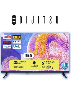 Dijitsu 32DS10000 32'' 82 Ekran Uydu Alıcılı HD Ready Android Smart DLED TV