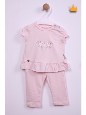 Babydola Çiçek Nakışlı Bayramlık Kız Bebek 2'li Takım Pembe 13551
