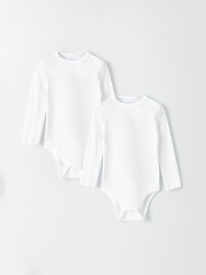 LC Waikiki Optik Beyaz Bisiklet Yaka Kız Bebek Çıtçıtlı Body 2'li