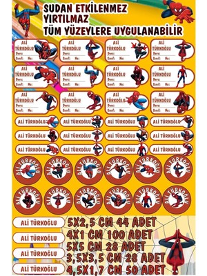 Kt Grup Okul Etiketi Örümcek Adam Kalem-Defter Kişiye Özel 12 Figür - 250 Parça