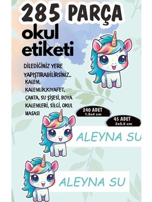 Kt Grup Okul Etiketi Kalem Defter Etiketi Özel Isim Yazılabilen Unicorn Temalı Etiket 285 Adet