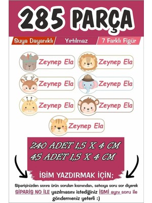 Kt Grup Erkek Çocuk Okul Etiketi Sevimli Hayvanlar Kalem Defter Özel Isim Yazılabilen Etiket 285 Parça