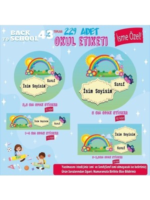 Kt Grup Gökkuşağı Okul Etiketi, Kalem Defter Etiketi Isme Özel 220 Adet