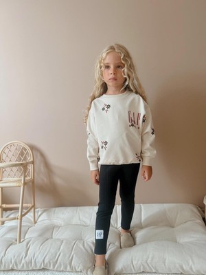 Sacro Kids Çiçek Desenli Taytlı-Sweatshirt Mevsimlik Kız Çocuk Takım