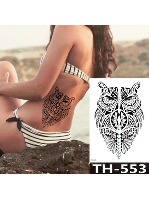 Gerçekci Maori Desenli Baykuş Geçici Dövme Tattoo