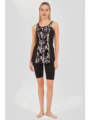 Alfasa Yarım Fermuarlı Likralı Mayo Kumaşı Askılı Taytlı Kadın Mayo 24900