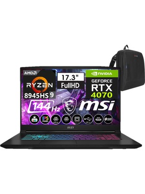 Msı Katana A17 Aı Amd Ryzen 9-8945HS 32GB Ddr5 512GB SSD 8GB/RTX4070 Freedos 17.3" 144 Hz Fhd IPS Taşınabilir Bilgisayar B8VG-862XTRW05+WEBLEGELSINÇANTA