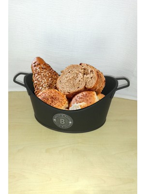 Octopus Bazaar Siyah Kaplama Masaüstü Ekmeklik (Bread) Büyük Boy 16.5X30 cm Kaplama Ekmek Sepeti