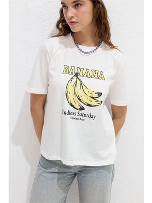 Manuka Dikiş Detaylı Baskılı T-Shirt Banana