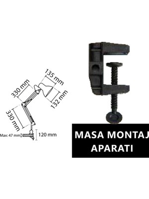 Full Reyon Ultra Kaliteli, Metal Kasa, Modern Tasarım Mengeneli Portatif, Masaya Monte Edilir Çalışma Lambası