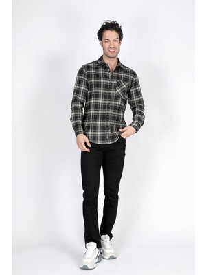 Lee Cooper Jade Erkek Dokuma Uzun Kol Gömlek Haki-Siyah