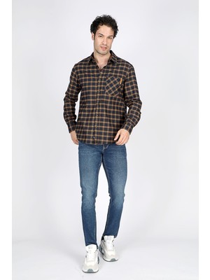 Lee Cooper Shaw Erkek Dokuma Uzun Kol Gömlek Hardal-Lacivert