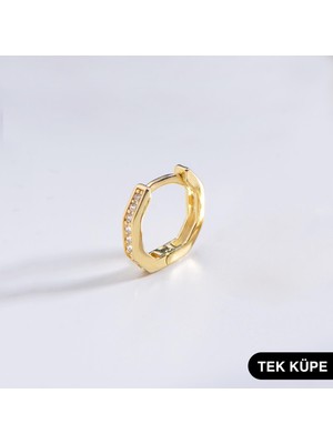 goldkupe 14 Ayar Altıgen Tek Halka Altın Küpe 0,54 gr