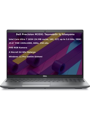 Dell Precision M3591 Intel Core Ultra7 165 8gb 512GB SSD 15.6" Fhd Windows 11 Pro Taşınabilir Bilgisayar XCTOP3591EMEA-OS9