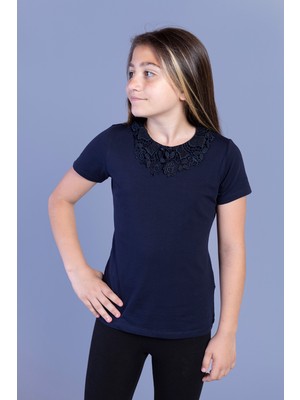 Toontoy Kız Çocuk Dantel Işlemeli Tişört