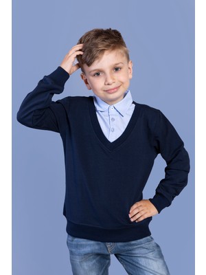 Toontoy Erkek Çocuk Gömlek Yaka Okul Sweatshirt