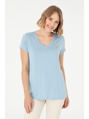 U.S. Polo Assn. Kadın Açık Mavi V Yaka Basic Tişört 50280019-VR003
