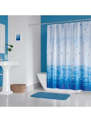 Zethome Banyo Duş Perdesi 5020 Mavi 180X200 Perde Borusu Askı Aparatı 120X200 Hediyeli