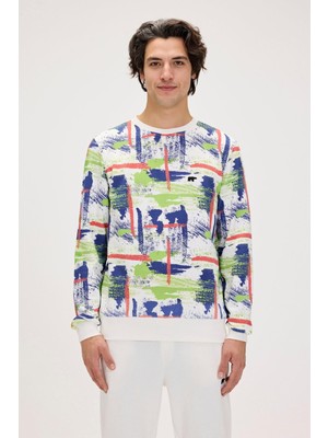 Bad Bear Flame Beyaz Erkek Baskılı Sweatshirt