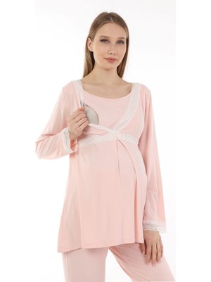 Luvmabelly MYRA9706 Dantelli Emzirme Hamile Pijama Takımı -Pembe