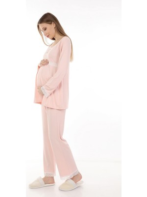 Luvmabelly MYRA9706 Dantelli Emzirme Hamile Pijama Takımı -Pembe