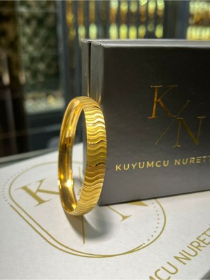 Kuyumcu Nurettin 20 gr (Gram) Mat Yılan Derisi Desenli Işçiliksiz Yatırımlık Şarnel Bilezik 22 Ayar Altın