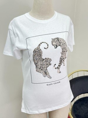 Kokoşum Butik 4510 Iki Jaguar T-Shirt Beyaz