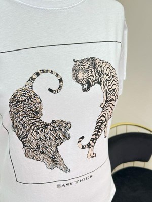 Kokoşum Butik 4510 Iki Jaguar T-Shirt Beyaz