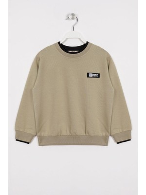Zepkids Yakası Kaşkorse Detaylı Haki Renk Erkek Çocuk Sweatshirt