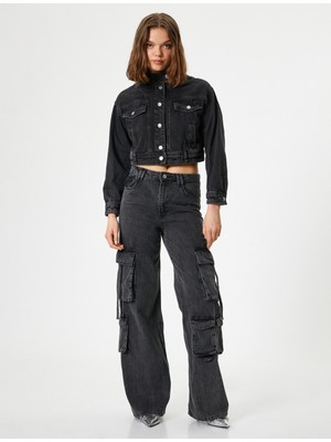 Koton Kargo Kot Pantolon Düz Bol Paça Standart Bel - Eve Straight Jeans
