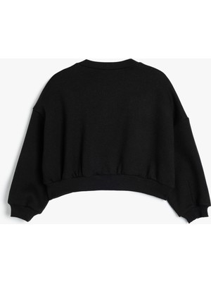 Koton Crop Sweatshirt Kelebek Baskılı Uzun Kollu Bisiklet Yaka