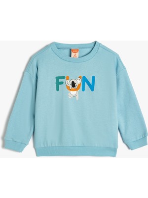 Koton Sweatshirt Koala Baskılı Uzun Kollu Şardonlu Pamuklu