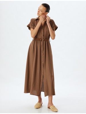 Koton Uzun Gömlek Elbise Kısa Kollu Kemer Detaylı Cepli