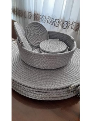 Naspar 13 Parça 32  cm  Açık Gri Supla Takımı /Ekmek Sepeti/Bardak Altlıgı Amerikan Servis